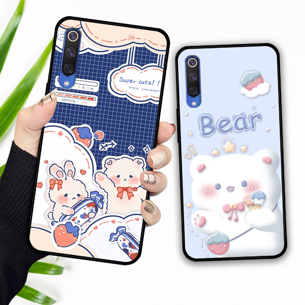 Ốp lưng Xiaomi Mi 9 - Mi 9 SE in hình caro gấu thỏ dễ thương