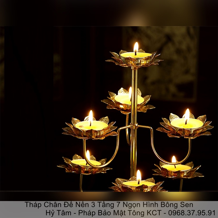 |Chuẩn Đẹp| Tháp Chân Đế Nến 3 Tầng 7 Ngọn Hình Bông Sen Vững Chắc