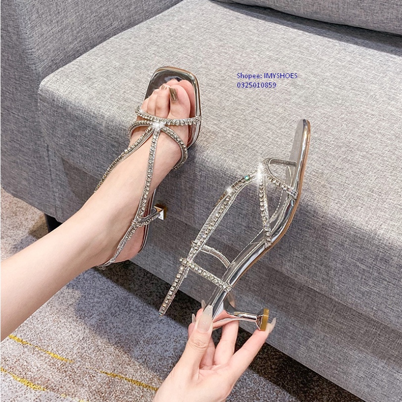 SANDAL NỮ ĐÍNH ĐÁ BLING BLING - GIÀY CAO GÓT NỮ MÙA HÈ NĂM 2021 PHONG CÁCH CỔ TÍCH