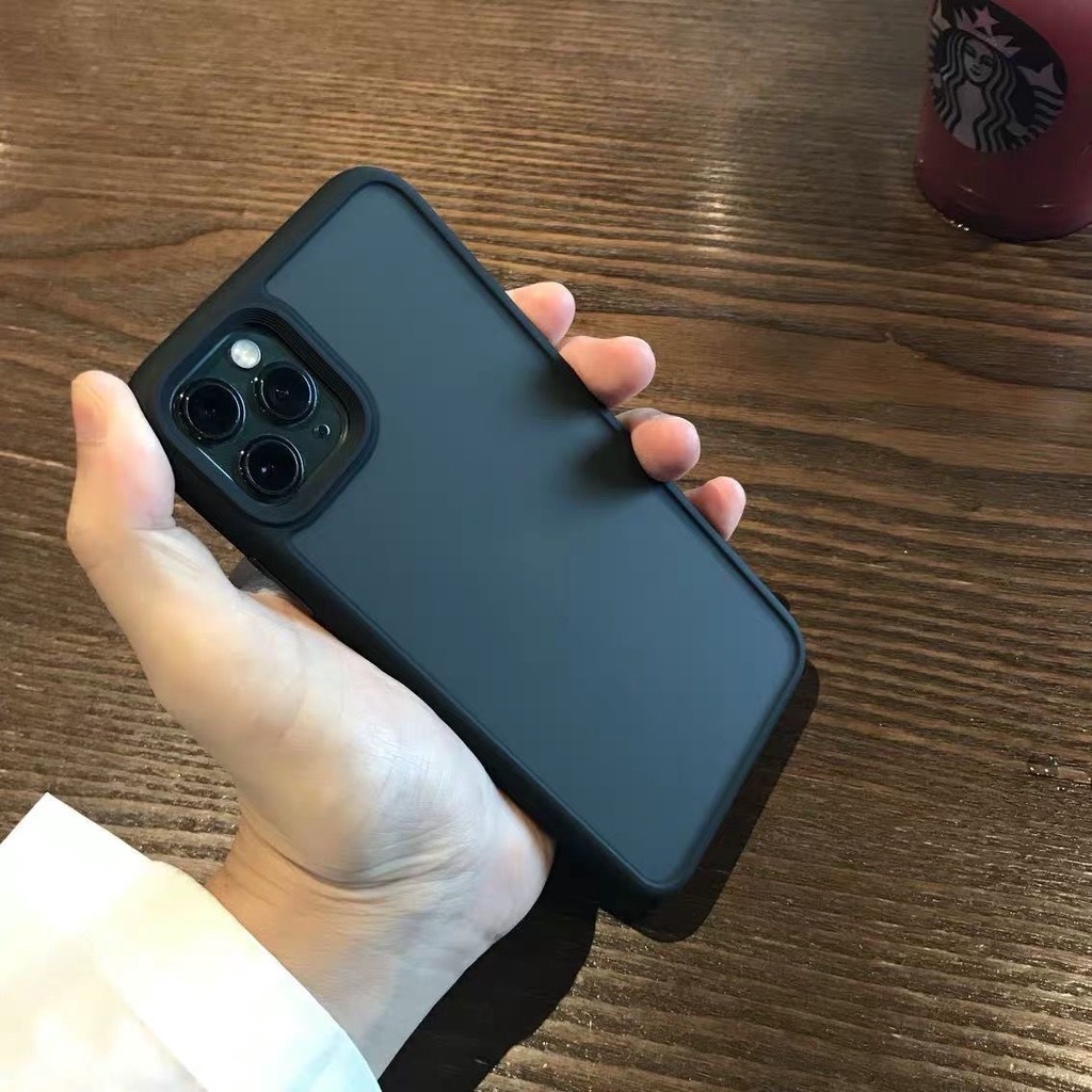 Ốp điện thoại TPU + PC chống sốc mặt nhám màu đen thích hợp cho iPhone 11 12 pro max Xs max XR Xs X 78Plus SE2020
