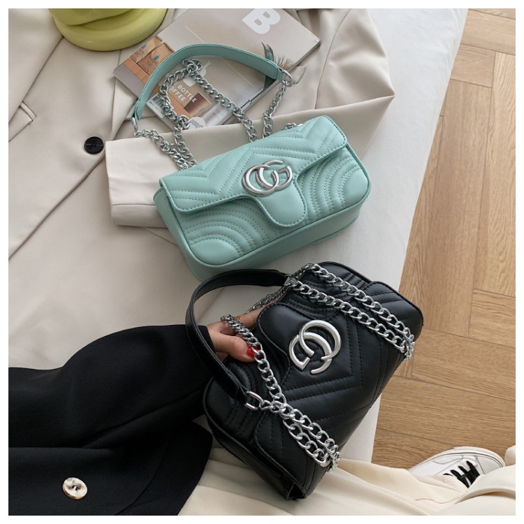 Túi xách GC vuông nữ thêu lưới cá tính dây chuyền bạc cao cấp Ulzzang siêu xinh ❤️