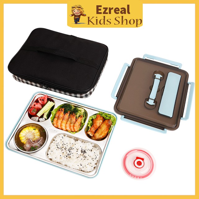 Khay Cơm Inox 5 Ngăn - Hộp Đựng Cơm Văn Phòng Có Nắp Đậy Tiện Dụng