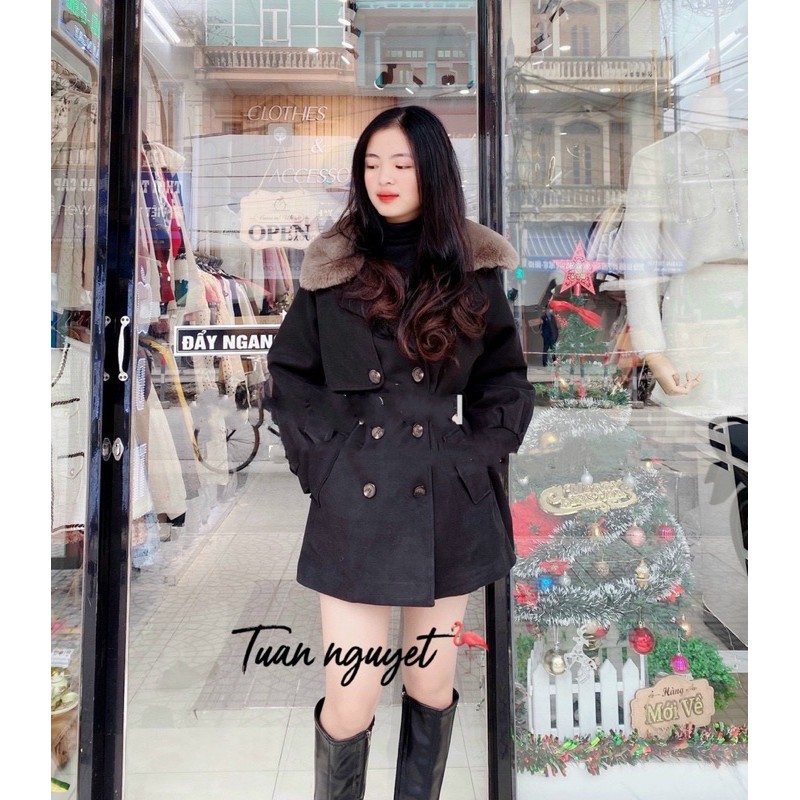 [ MÃ 1802 ] ÁO KHOÁC DẠ CỔ LÔNG KÈM ĐAI TAY | BigBuy360 - bigbuy360.vn