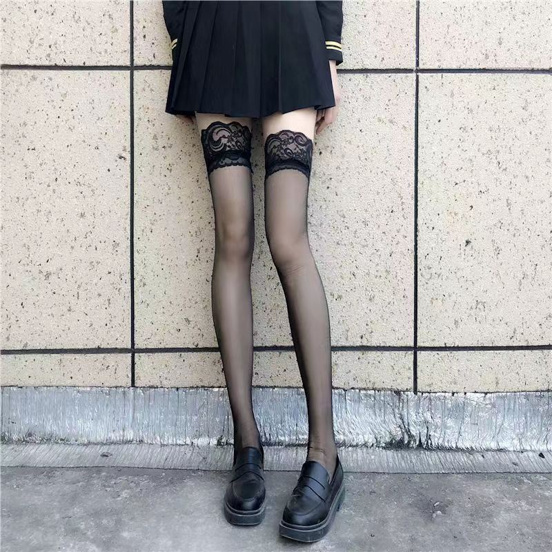 Vớ Lưới Dài Qua Gối Trong Suốt Viền Đỏ Phong Cách Lolita Gothic Punk Gợi Cảm Cho Nữ