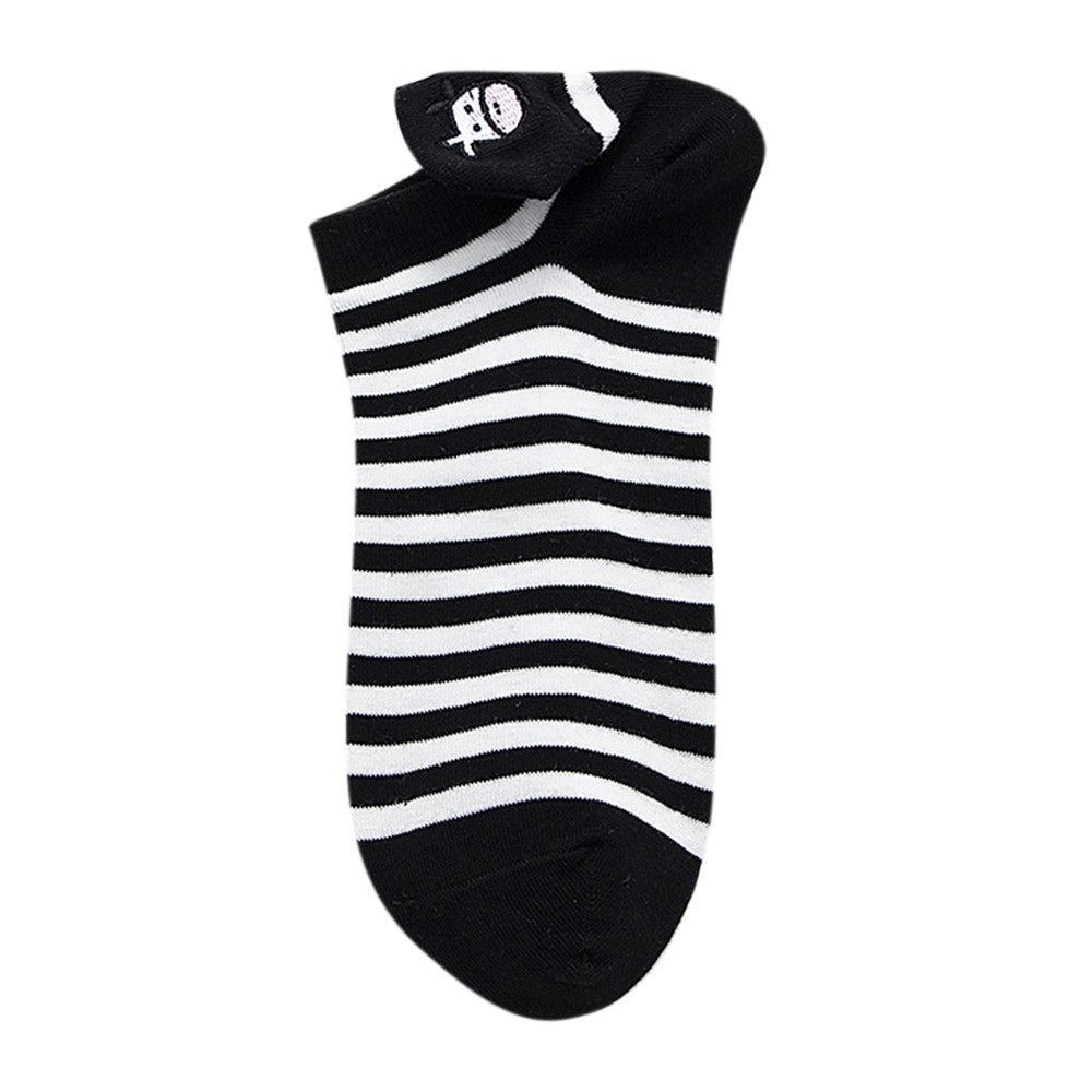 Tất Cotton Cổ Ngắn Kẻ Sọc In Hình Bò Sữa Dễ Thương