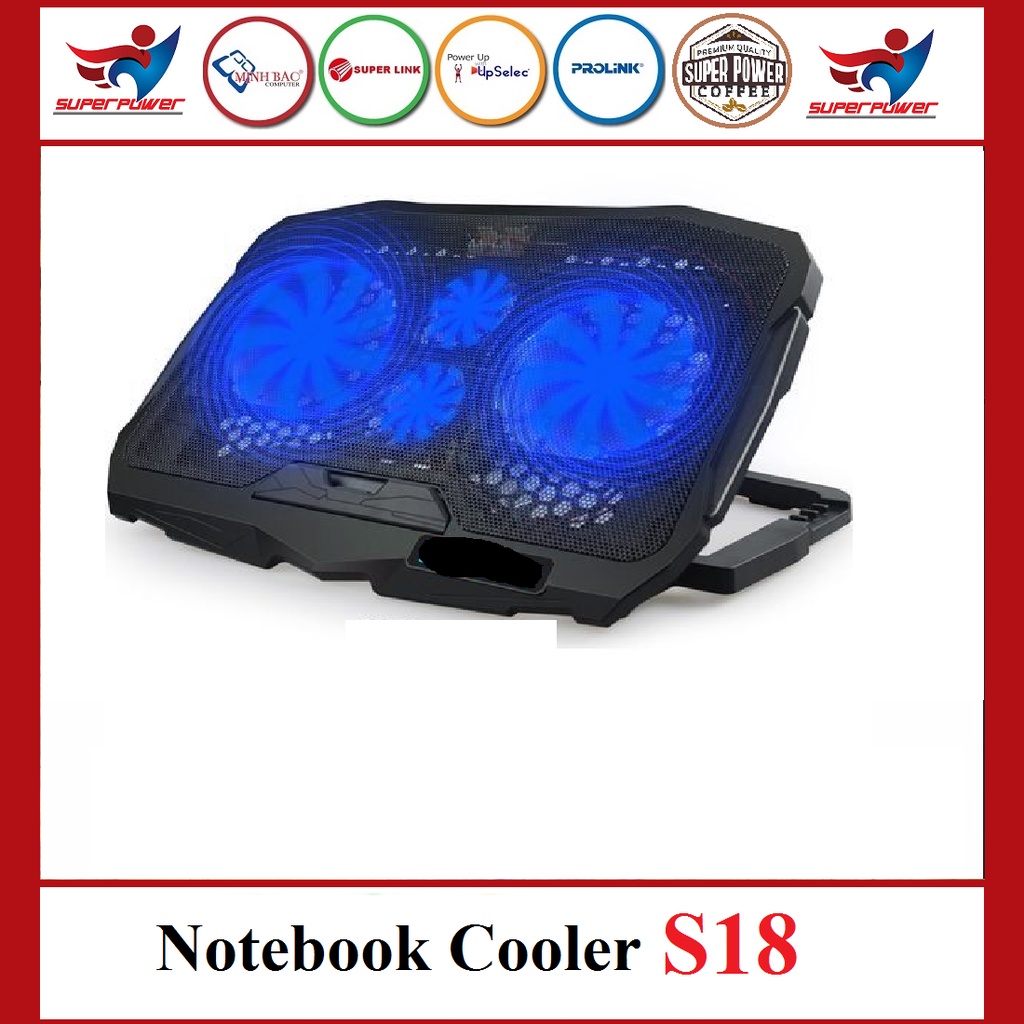 Đế tản nhiệt laptop, Đế tản nhiệt S18 COOLER 4 quạt mạnh mẽ, ổn định, chống ồn, dòng cao cấp