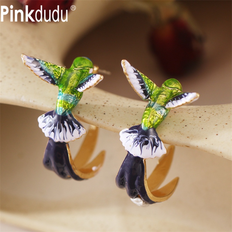 Khuyên tai Pinkdudu PD353 dáng dài kiểu chú chim bay thiết kế độc đáo thời trang cho nữ