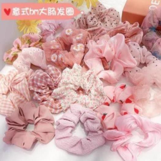 ( giá sỉ ) Cột Tóc Scrunchies Vải Kẻ Caro-Voan Kính Mềm Mại(giao ngẫu nhiên)