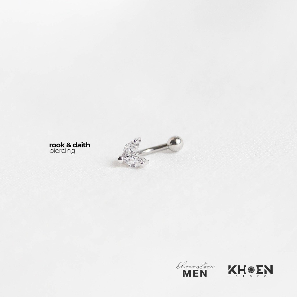 Khuyên tai Hai lá zircon Cong vị trí Rook và Daith