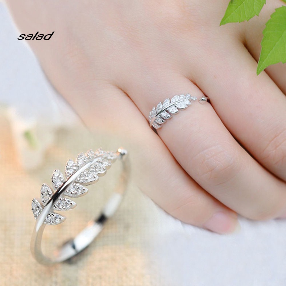 【SD】Fashion Promise Olive Leaf Band Adjustable Open Index Finger Ring Jewelry