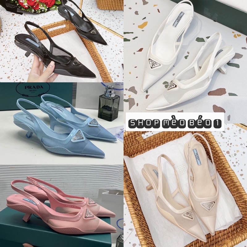 Sandal prd lưới mũi nhọn gót nhú fullbox