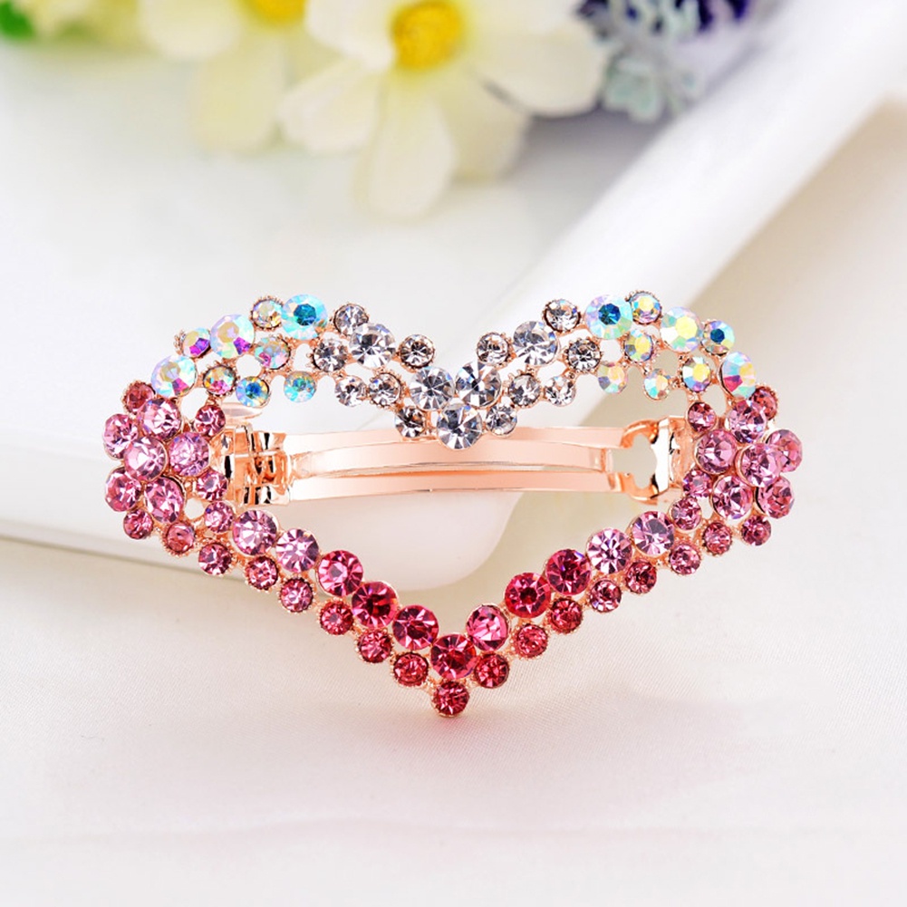 Kẹp tóc kim loại hình trái tim đính đá xinh xắn