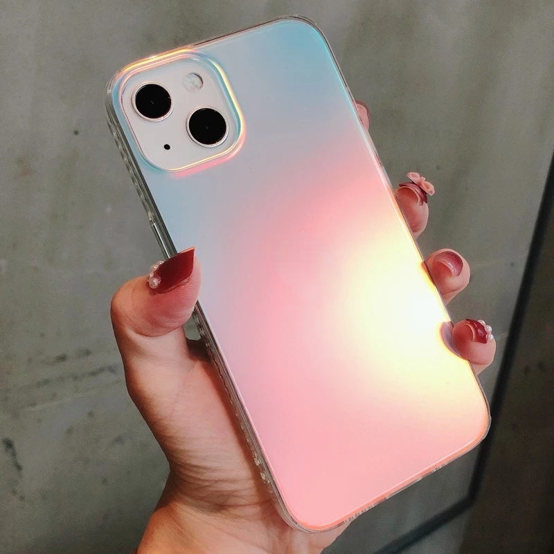 Ốp Điện Thoại Acrylic Bóng Trong Suốt Màu Gradient Cho iphone 14 13 12 11Pro Max X XR XS Max 7 + 8 Plus SE 2020