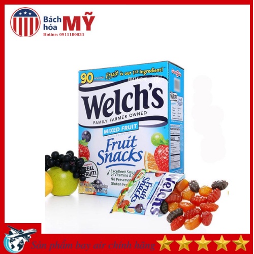 Date 2024 Thùng 90 túi Kẹo dẻo bổ sung vitamin  trái cây Welch's Fruit Snacks