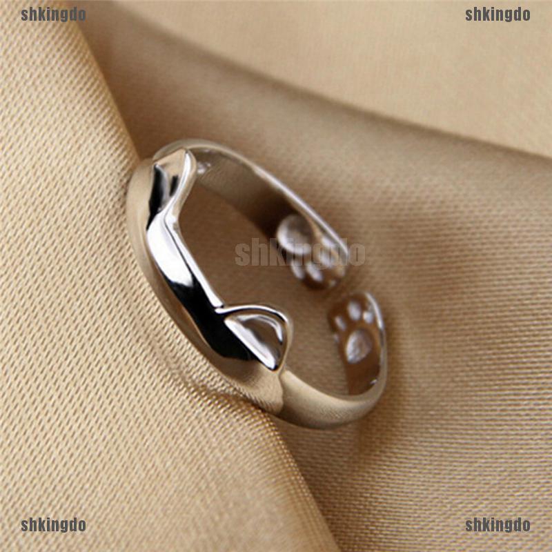 THINH Nhẫn Mạ Bạc Hình Tai Mèo Dễ Thương