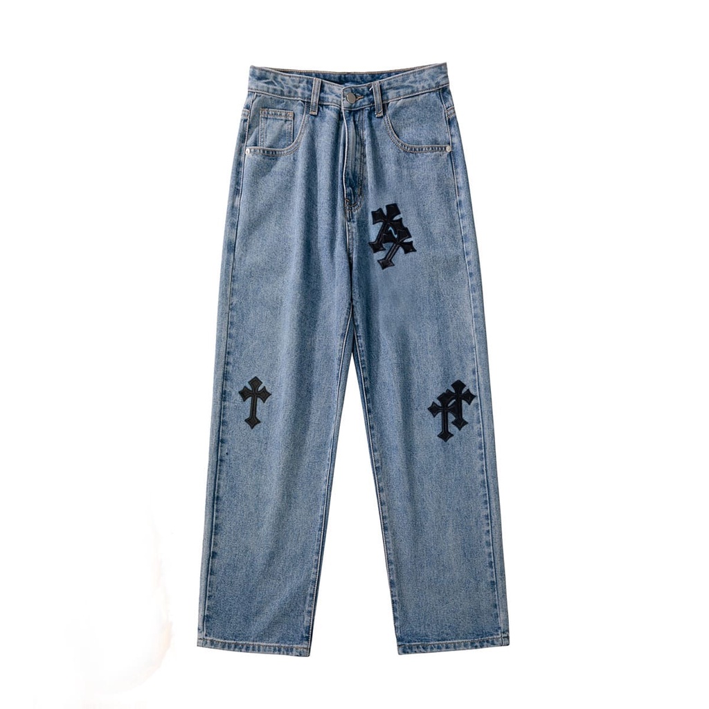 Quần Jean ống rộng- quần bò thêu nam nữ jeans unisex - Thiết kế đơn giãn trẻ trung - phù hợp với giới trẻ | BigBuy360 - bigbuy360.vn