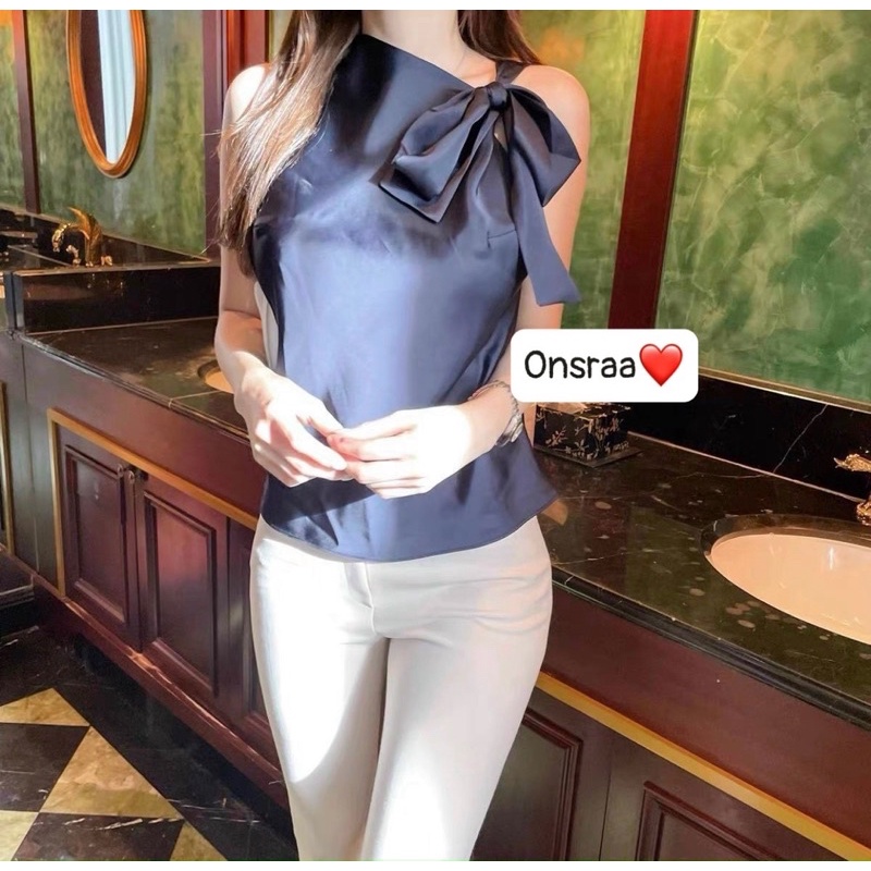 ✅ÁO LỆCH VAI LỤA NƠ BÊN ĐỊU ĐÀ NỮ TÍNH✅