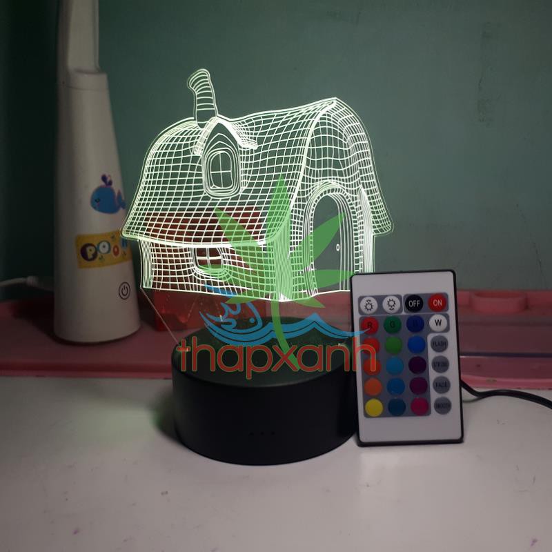 Đèn ngủ, Đèn trang trí Led 3D, Đèn ngủ 16 màu mini có điều khiển Nhà 7 chú lùn