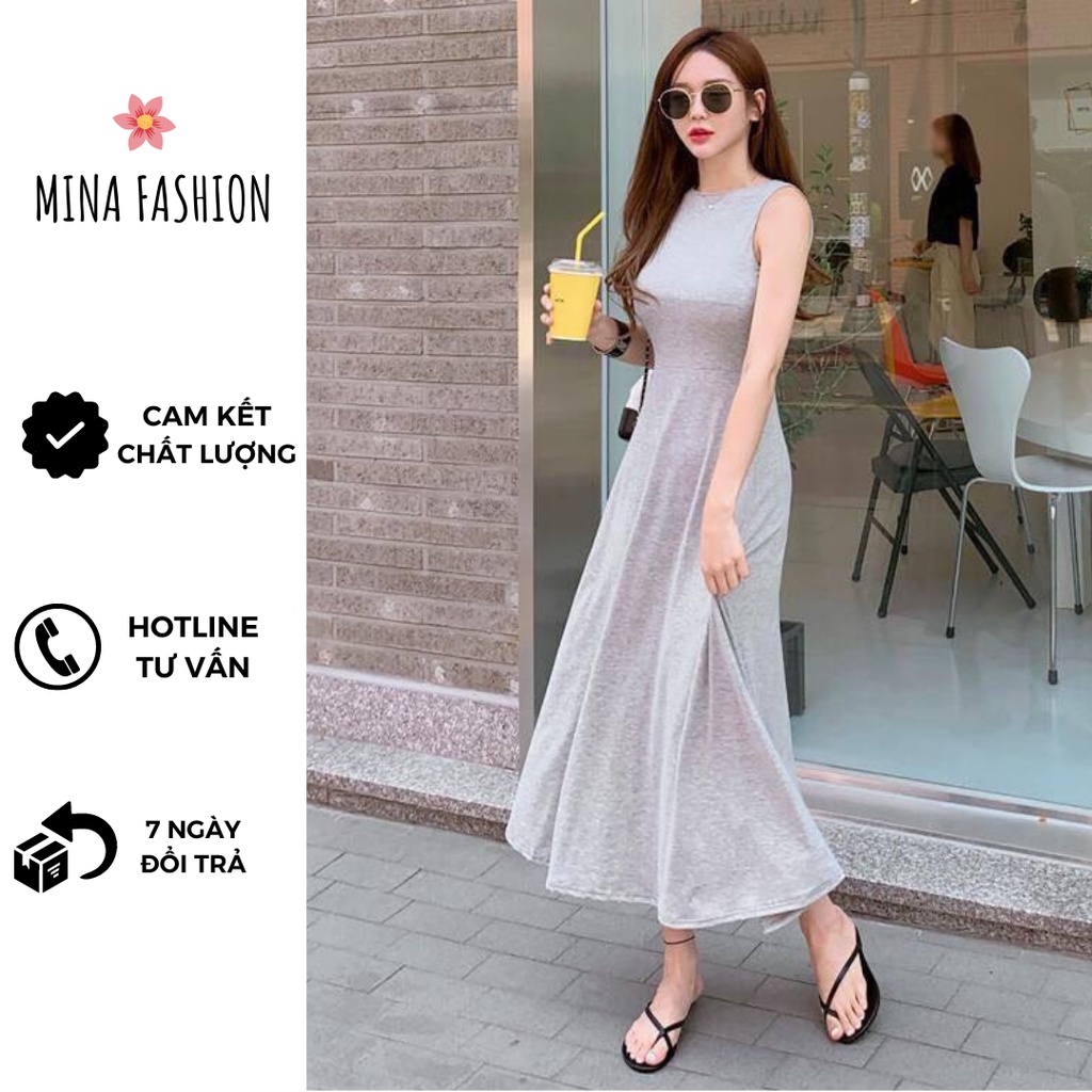 Đầm Thun Trơn Sát Nách Dáng Dài Chất Cotton Mềm Mịn Mặc Mát 2 Màu Đen Ghi | BigBuy360 - bigbuy360.vn