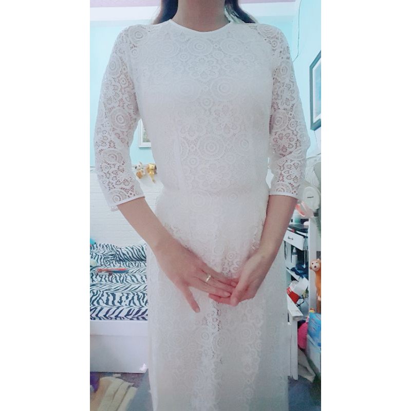 Thanh lý áo dài trắng ren kèm quần trắng eo &lt;72cm