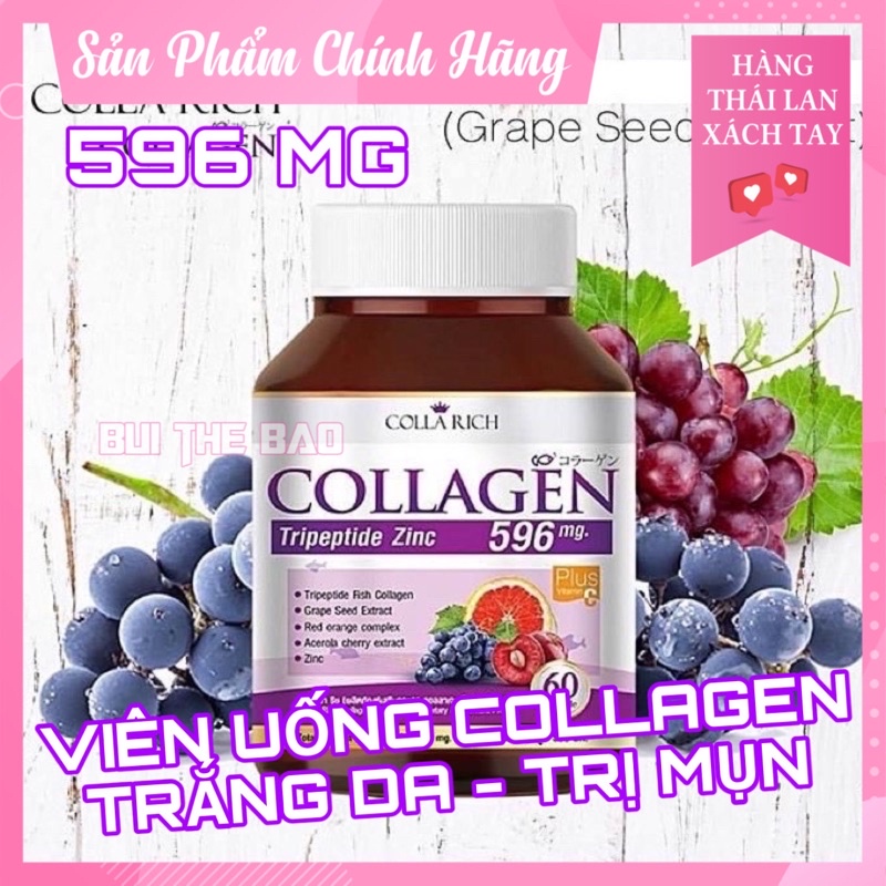 🍇 60 Viên Uống Collagen 596mg Thái Lan 🇹🇭 Giảm Mụn, Giảm Thâm, Trắng Da | Thế Giới Skin Care