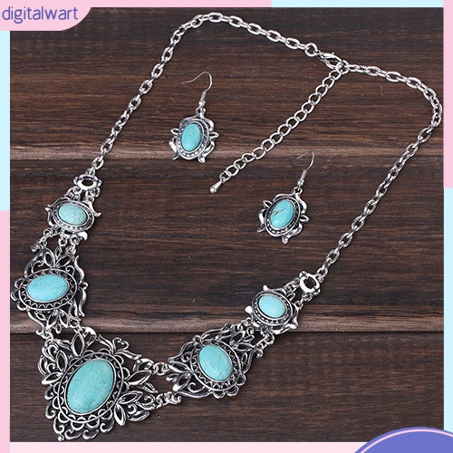 Set Dây Chuyền Và Đôi Khuyên Tai Đính Đá Ngọc Lam Thời Trang Cho Nữ