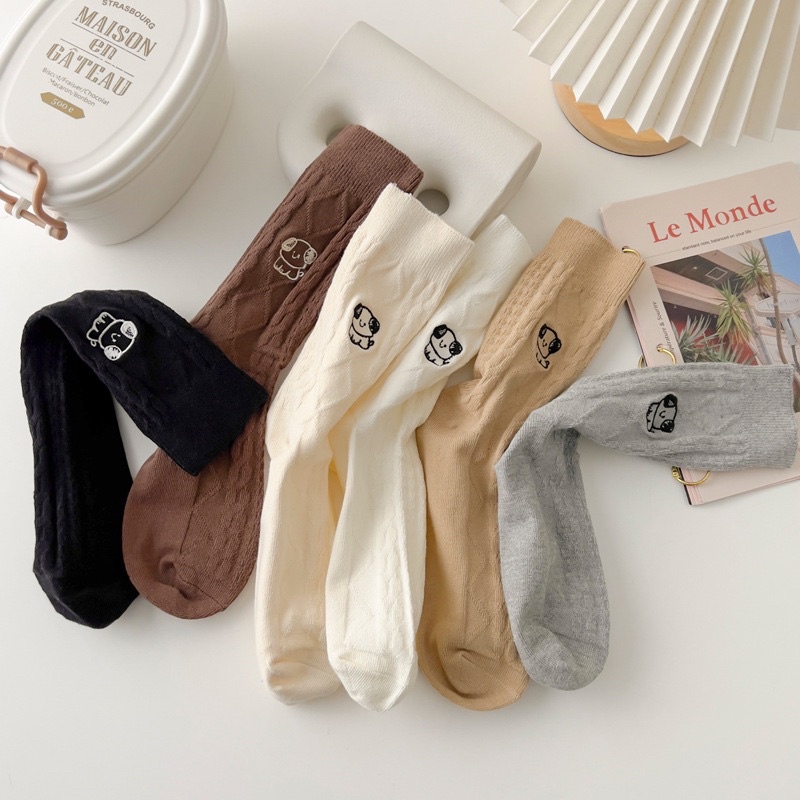Tất vớ cao cổ thêu hoạ tiết cún con dễ thương - bedth.socks