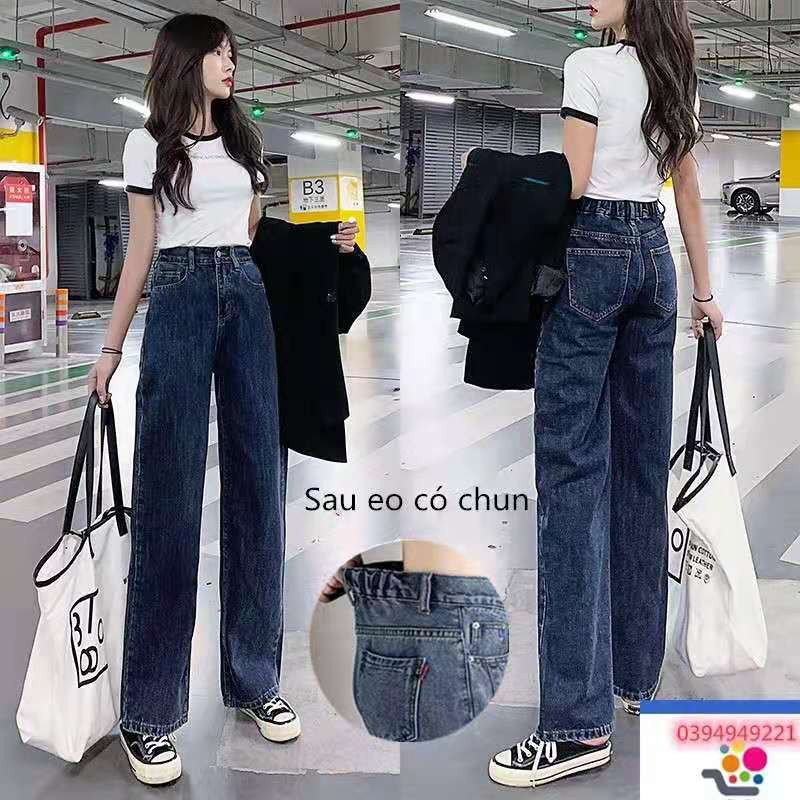 Quần jean nữ baggy cạp cao ống rộng đứng điều eo có Big size 002