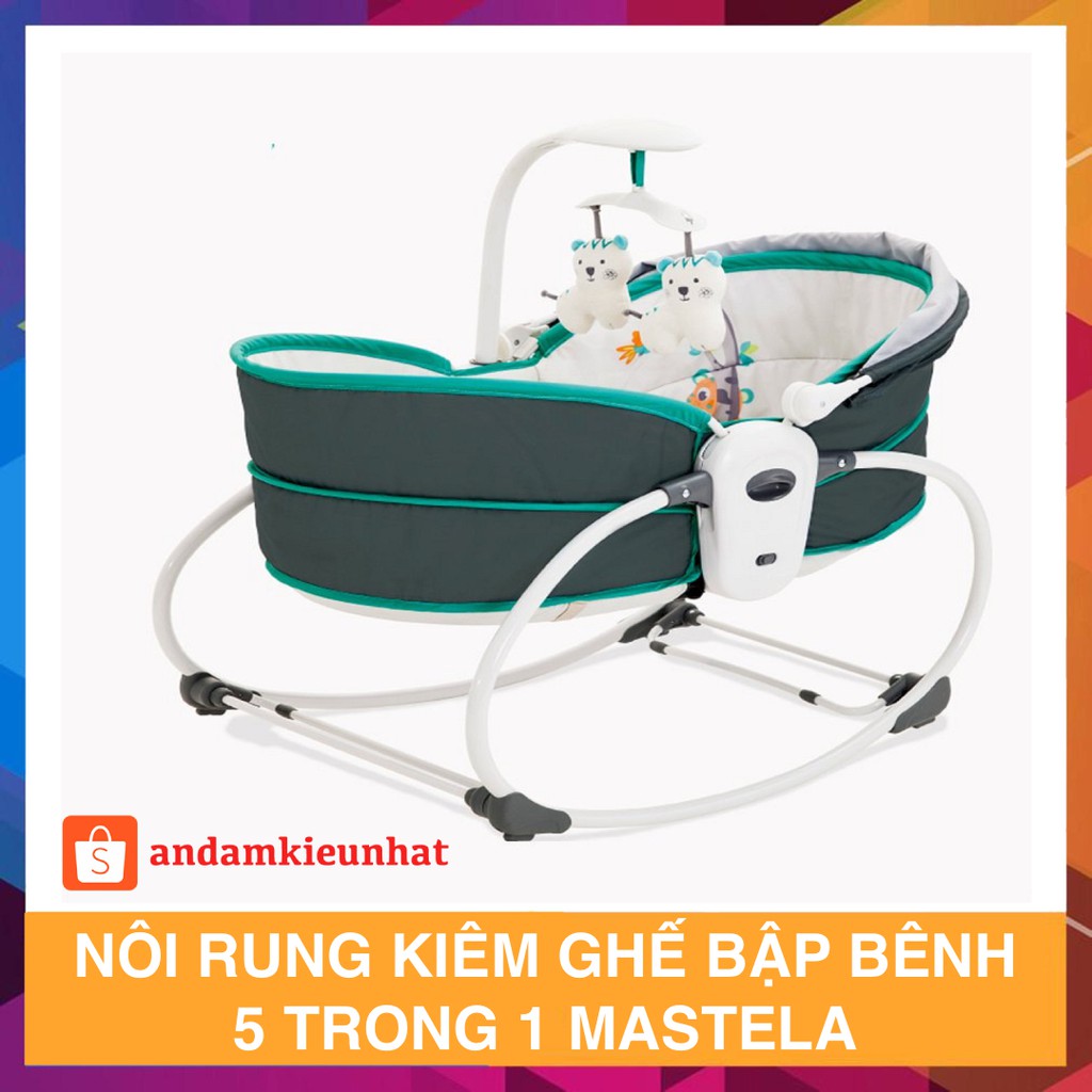 Nôi rung kiêm ghế bập bênh 5 trong 1 Mastela 6038 - Xám viền xanh