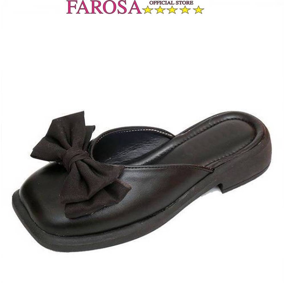 Giày sục nữ mũi vuông FAROSA - TS6 đính nơ lụa lên chân cực xinh
