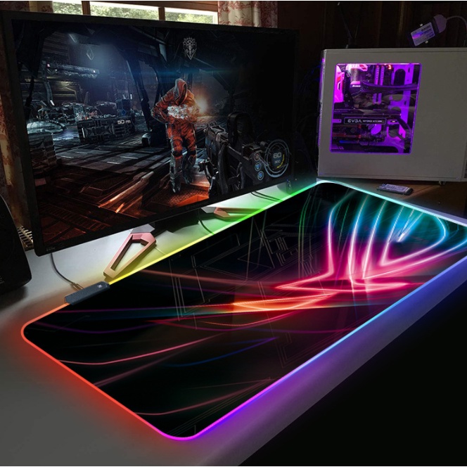 Lót Chuột, Pad Chuột LED RGB Custom ROG, AORUS, MSI, COSAIR, LOGITECH Size Lớn 80x30/ 90x40CM FUGEAR