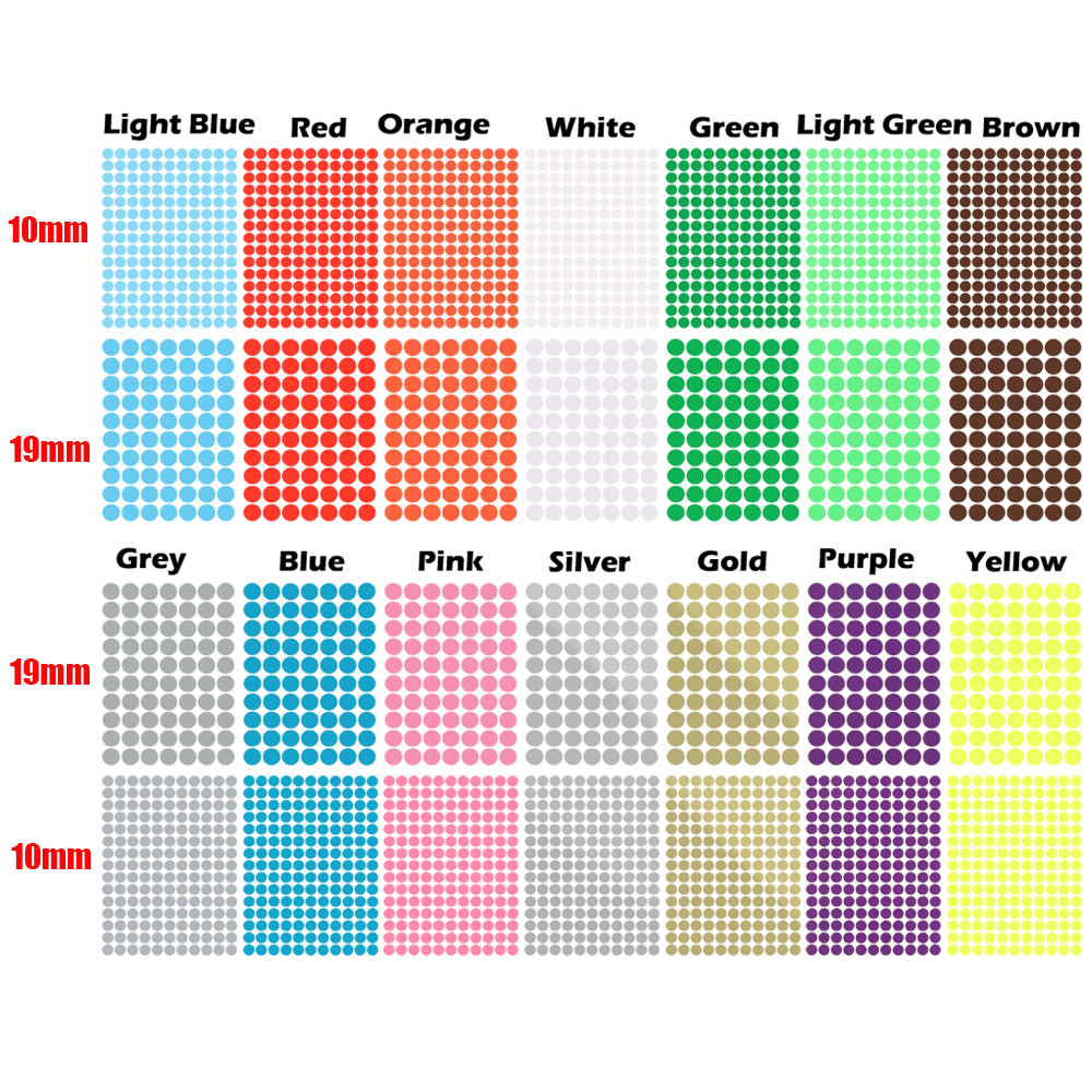 ROW /15 Sheets Craft Package Label Paper Tag Coloured Dot Stickers Circles Party Decoration Office School Supplies DIY Adhesive Stationery Sticker/Multicolor