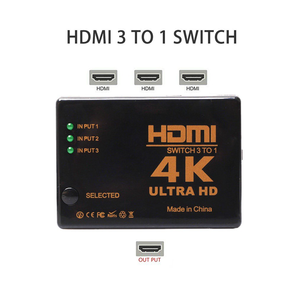 Đầu chia cáp 3 đầu vào 1 đầu ra HDMI Hub 4K 2K 3x1 chuyển đổi video HD 1080P cho Xbox PS4 DVD HDTV PC Laptop TV
