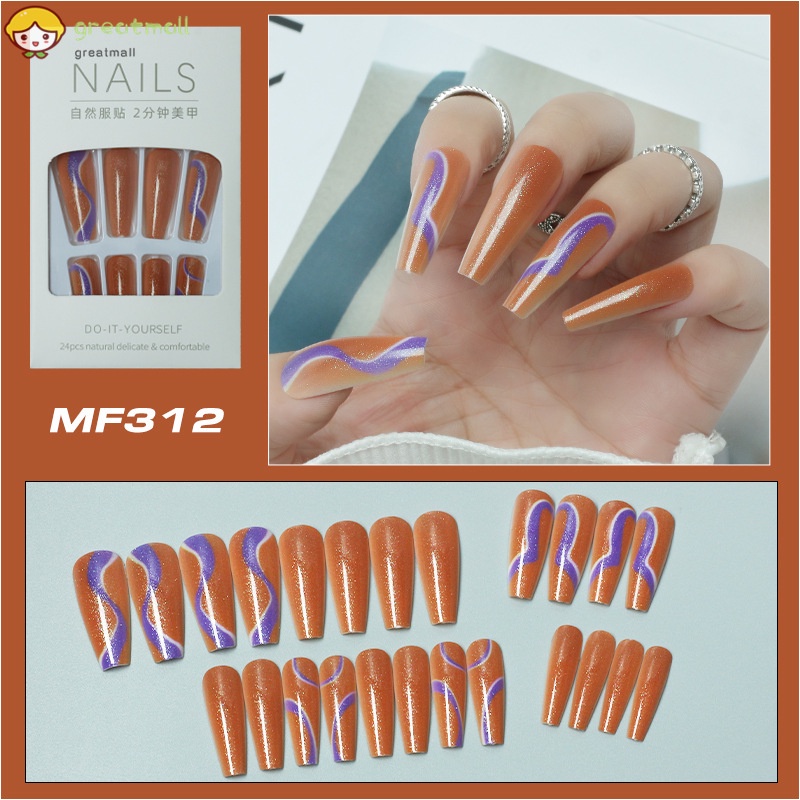 Bộ 24 Móng Tay Giả Trang Trí Nhiều Màu Sắc Xinh Xắn