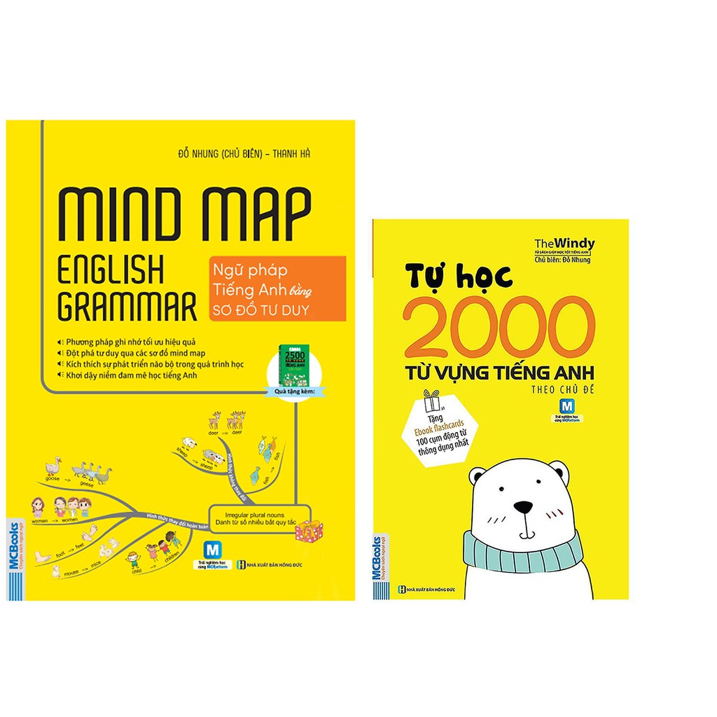 Sách - Combo 2 Cuốn Mindmap English Grammar Ngữ Pháp Tiếng Anh Bằng Sơ Đồ Tư Duy Và Tự Học 2000 Từ Vựng Tiếng Anh