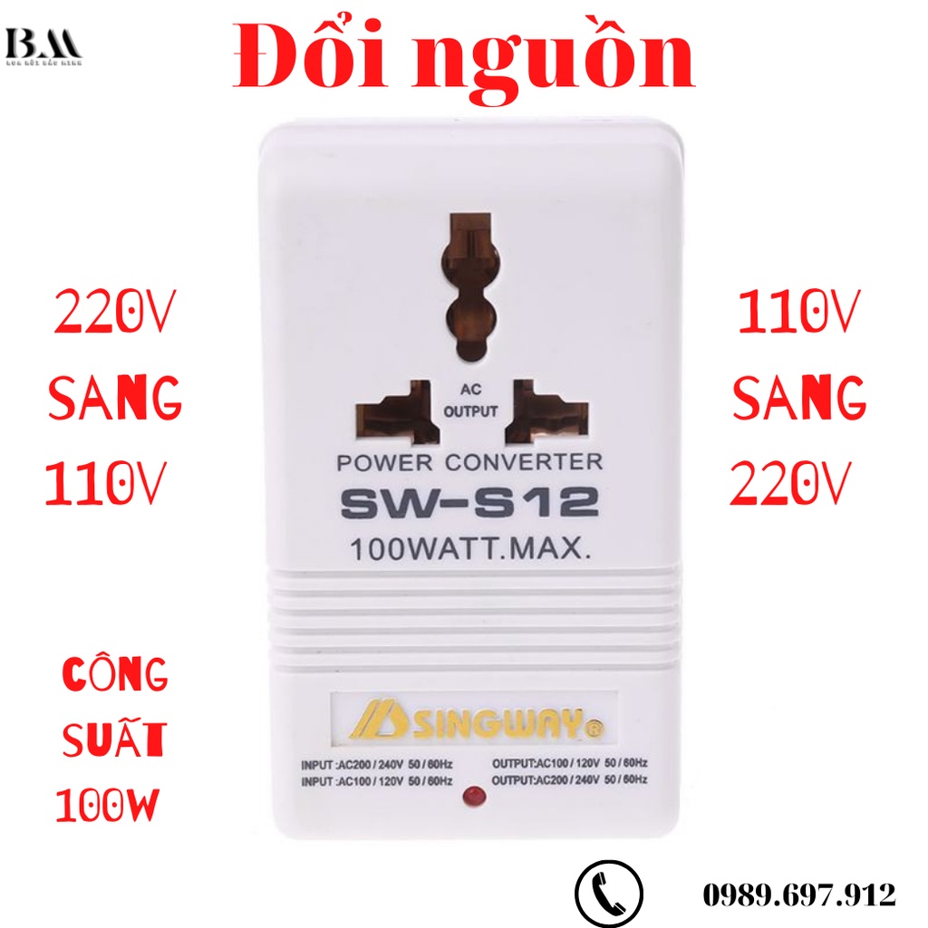 Bộ Đổi Nguồn Điện 220v Sang 110v Hoặc 110v Sang 220v Công Suất 100W