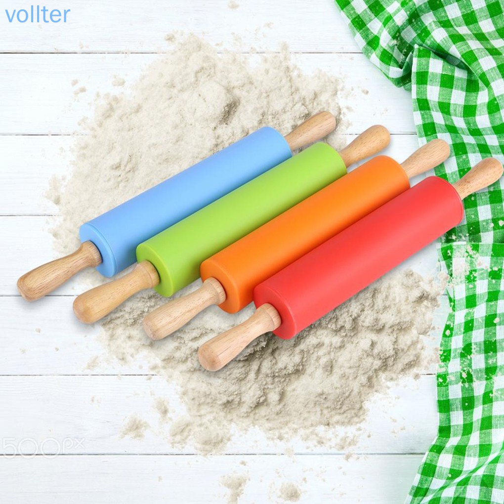 Cây Lăn Bột Cán Gỗ Bằng Silicone Không Dính Tiện Dụng
