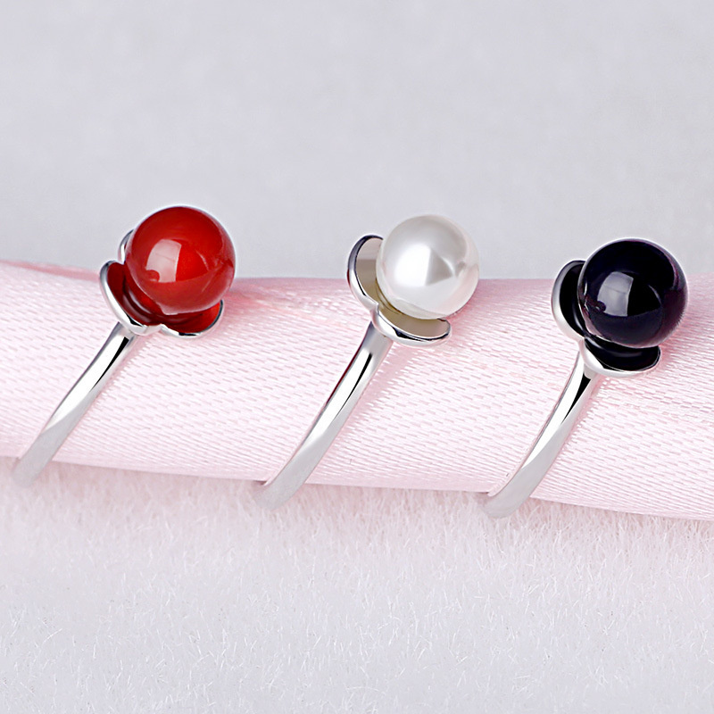 Nhẫn dạng mở Aincin-S1 mạ bạc 925 đính ngọc trai giả sang trọng cho nữ