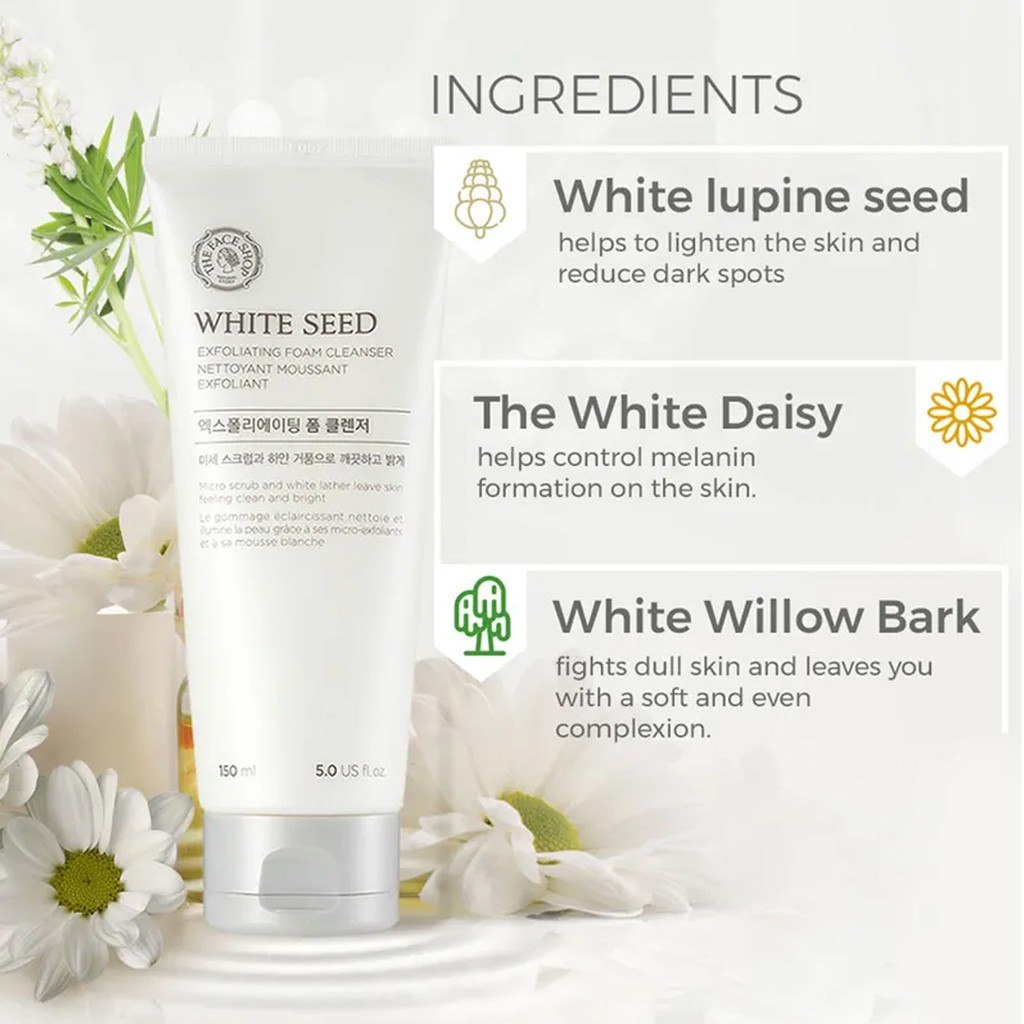 SỮA RỬA MẶT LÀM TRẮNG SÁNG DA WHITE SEED EXFOLIATING CLEANSING FOAM THE FACE SHOP 150ML