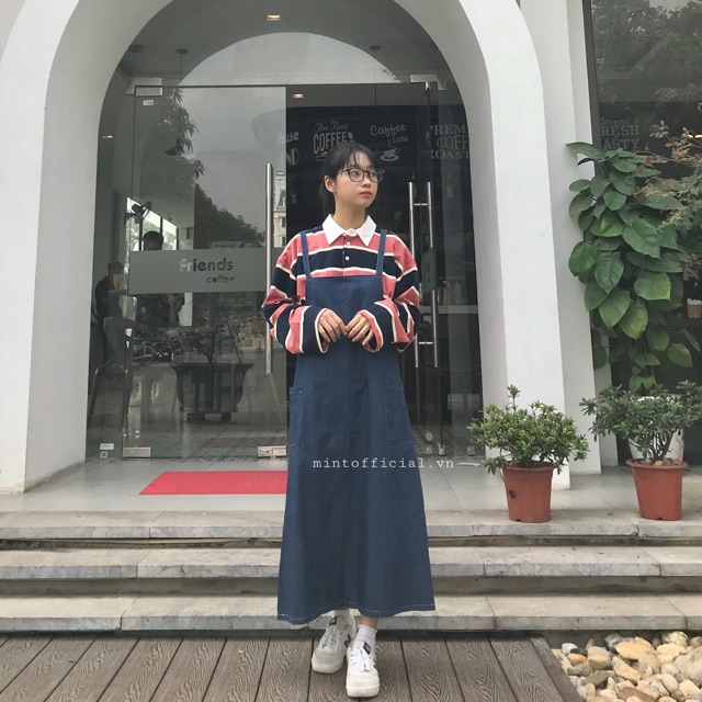 Set áo kẻ yếm jeans