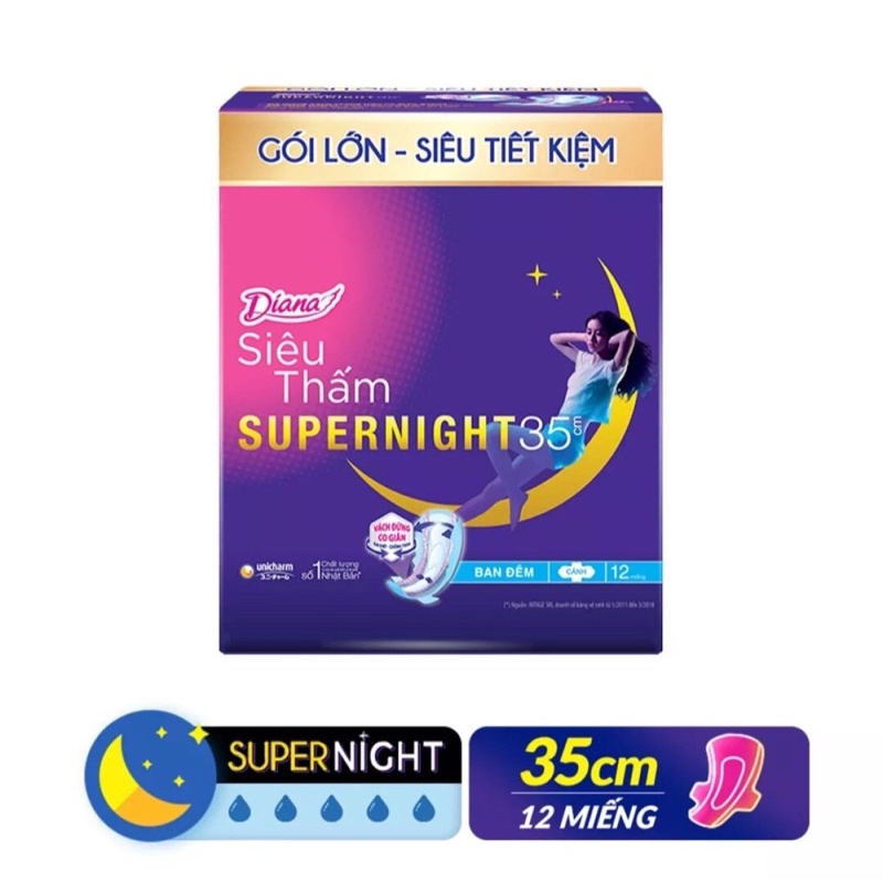 Băng vệ sinh Diana ban đêm 29cm hoặc 35cm Sensi Night - Super Night gói 3, 4 miếng và 12 miếng