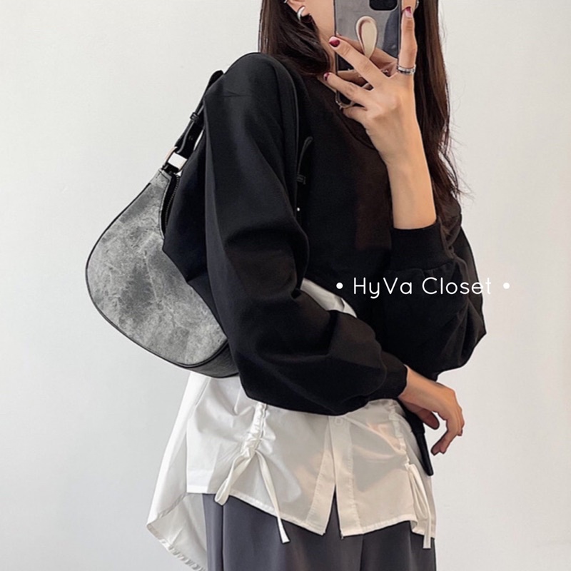 Túi Da Kẹp Nách Nữ Màu Loang Xám Đen Độc Lạ