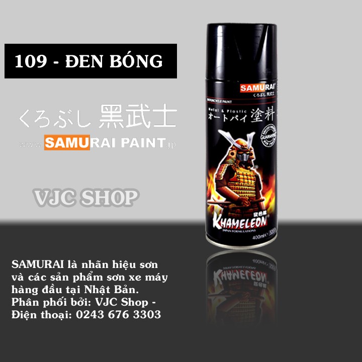 Chai sơn xịt sơn xe máy cao cấp SAMURAI màu đen bóng mã 109 dung tích 400 ml