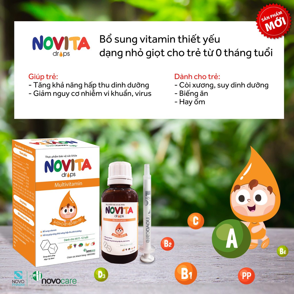 VITAMIN THIẾT YẾU cho trẻ từ 0 tháng tuổi - NOVITA DROPS- Dạng NHỎ GIỌT hàm lượng cao, phù hợp cho trẻ biếng ăn, ốm vặt