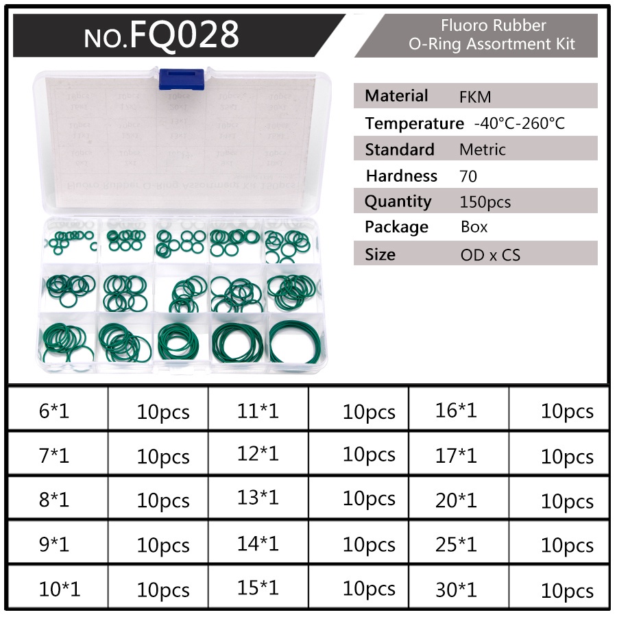 Set 150 Vòng Đệm Cao Su Màu Xanh Lá 1mm 1.5mm 1.9mm 2.4mm Dày 15 Kích Thước OD 6mm-30mm