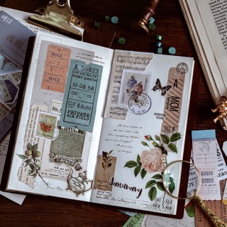  Set note, giấy nền, sticker vintage size to cho sổ planner