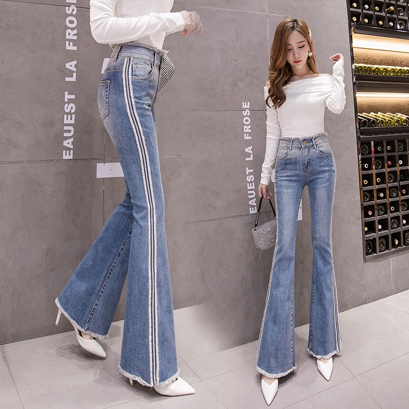 Quần Jeans Ống Loe Thêu Hoa Thời Trang Cho Nữ