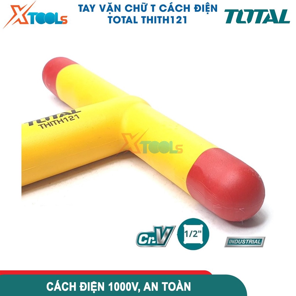 Tay vặn chữ T cách điện TOTAL THITH121 cách điện 1000V, đầu khẩu 1/2 inch, chất liệu thép CR-V [CHÍNH HÃNG][XTOOLS]