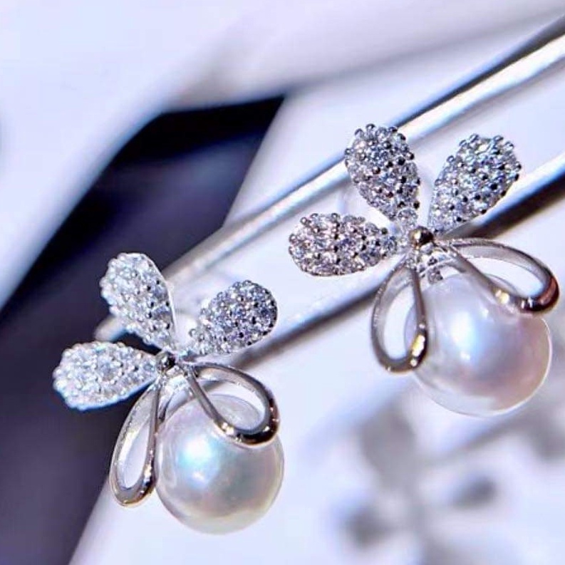 Bông tai bạc Bông hoa đá Chạm ngọc nhân tạo sang chảnh Van Jewelry V10770
