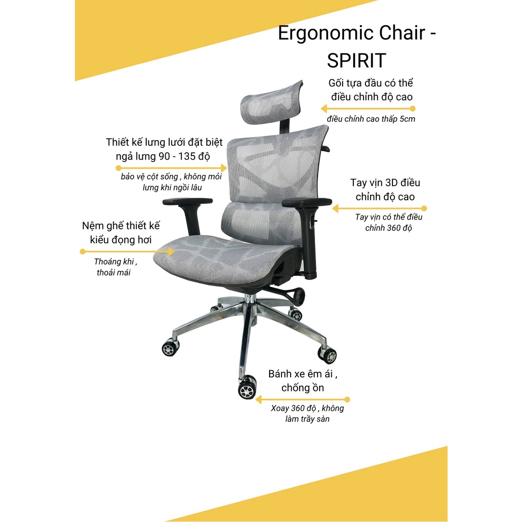 Ghế văn phòng ergonomic ghế làm việc Công Thái Học Spirit